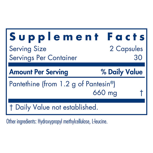 Suplemento de pantetina de Vitamina B5, ácido pantoténico, a