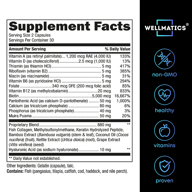 Cápsulas de biotina con colágeno y queratina 25000MCG por po