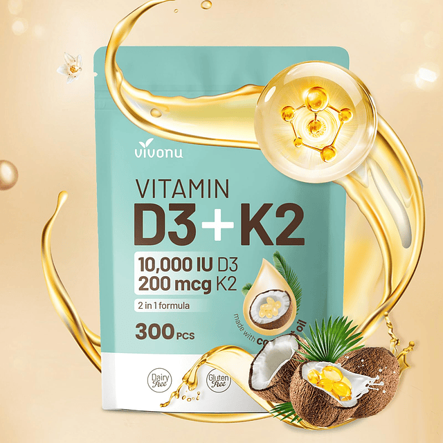 Vitamina D3 10000 iu Plus K2 (MK-7) 200 mcg, 300 cápsulas bl