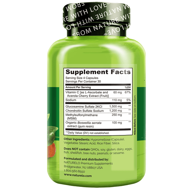 Glucosamina Condroitina MSM con Boswellia y Vitamina C Suple