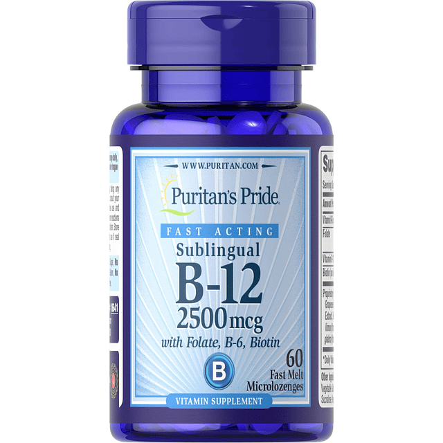 Vitamina B-12 2500 mcg Sublingual con Ácido Fólico, Vitamina