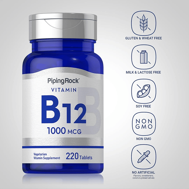 Vitamina B-12 1000 mcg | 220 tabletas | Suplemento sin OGM,