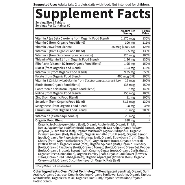 Organics Multivitamina de alimentos integrales para hombres,