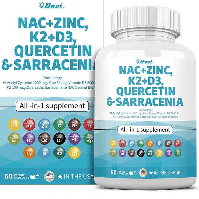 Suplemento NAC N-Acetil Cisteína 1000 mg Vitamina D3 K2 Zinc