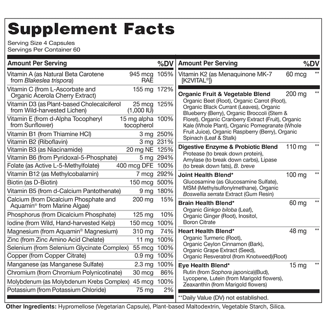 Multivitamina de alimentos integrales para mujeres mayores d