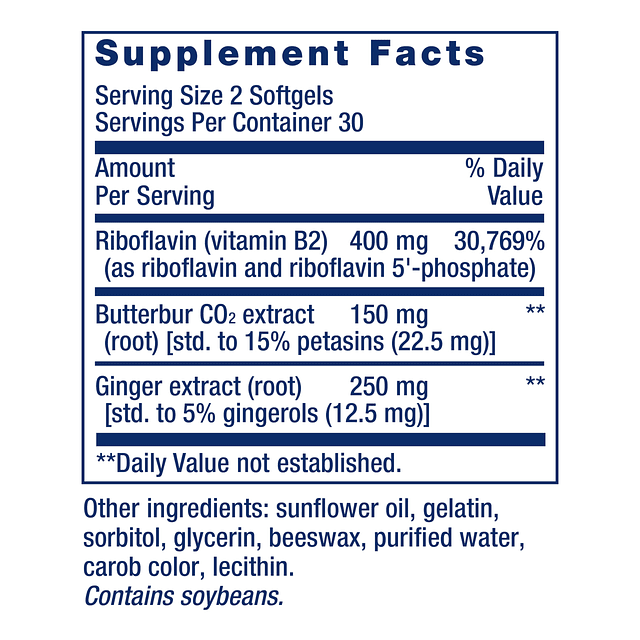 Migra-Eeze Extracto de raíz de petasita con vitamina B2 (rib