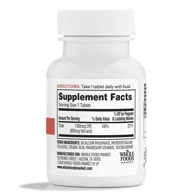 365 de Whole Foods Market, Ácido fólico 800MCG, 250 tabletas