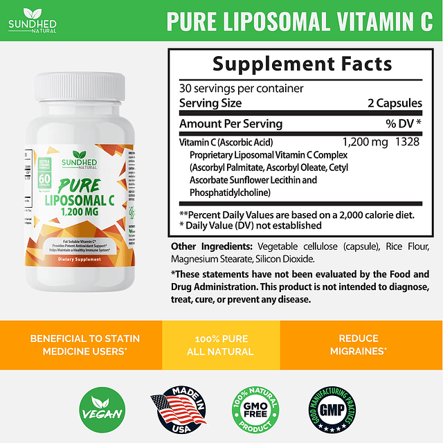 Sundhed Vitamina C liposomal pura natural 1200 mg de sistema