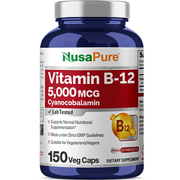 Vitamina B12-5000 MCG 150 cápsulas vegetales (sin OGM, sin g