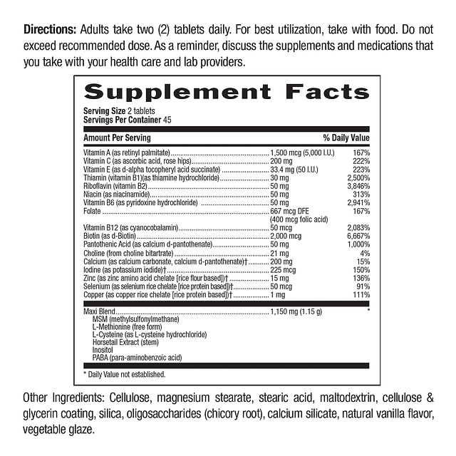 Suplemento Maxi-Hair 2000 mcg de biotina y vitaminas para ca