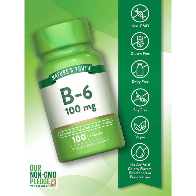 Vitamina B6 | 100 mg | 100 tabletas | Suplemento vegetariano