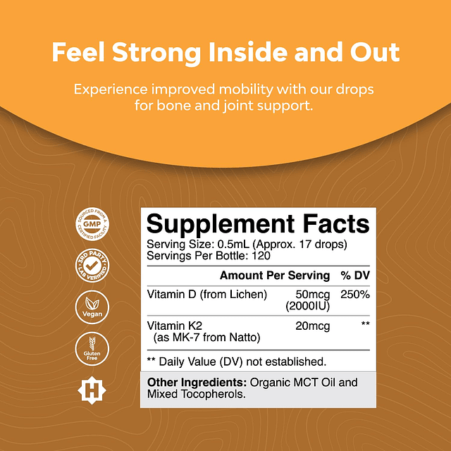 Vitamina D3 líquida con K2 para adultos Gotas orgánicas de v