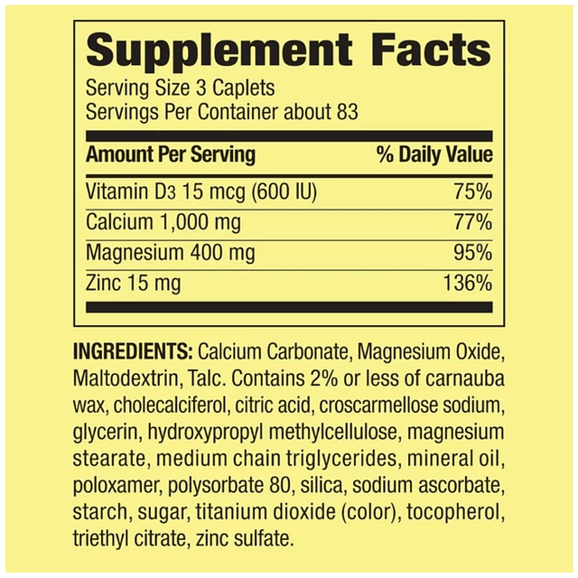 Calcio Magnesio Zinc con Vitamina D3 | Suplemento de calcio