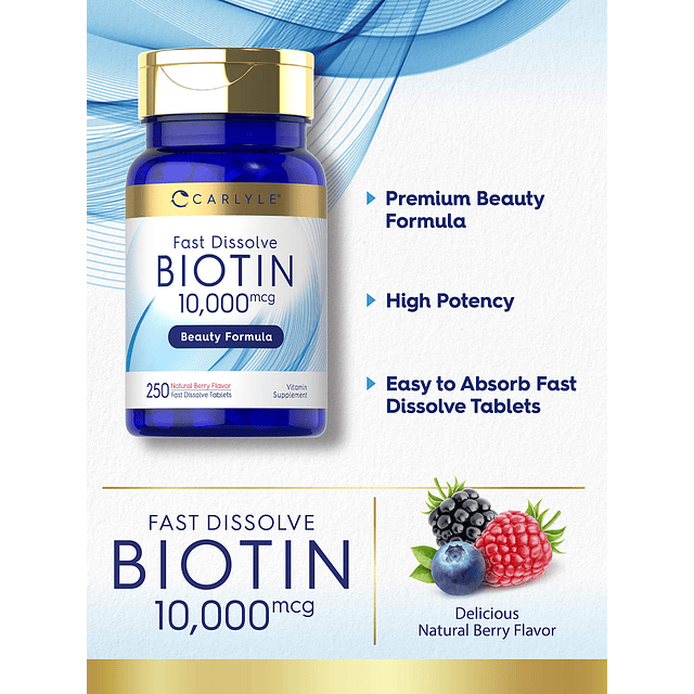 Biotina 10000mcg | 250 tabletas de rápida disolución | Fuerz