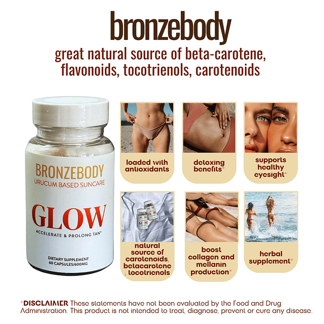 Bronzebody GLOW Cápsulas Bronceado acelerado Vitaminas vegan