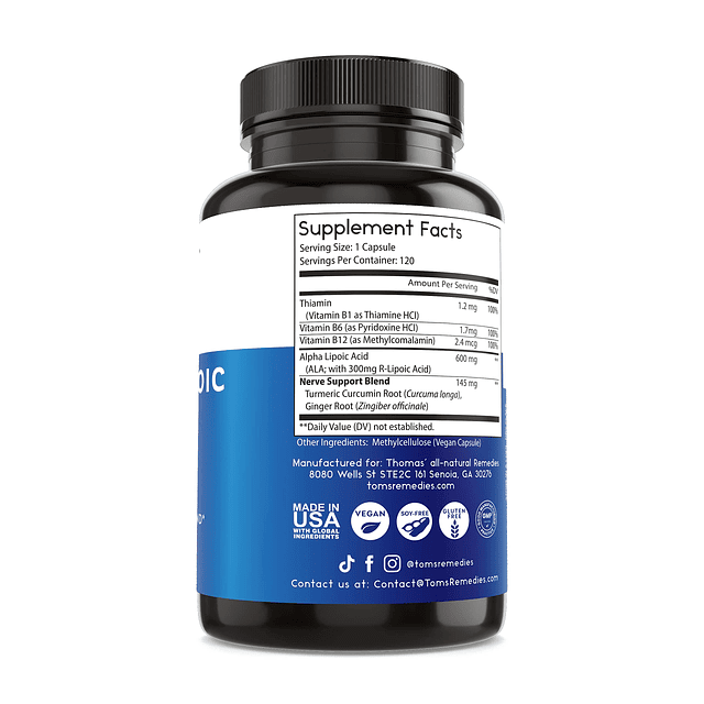 Thomas' All-Natural Remedies Ácido alfa lipoico 600 mg, 120