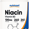 Niacina (Vitamina B3) 100 mg, 240 cápsulas con enjuague, sin