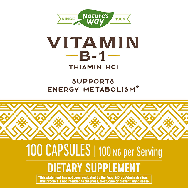 Vitamina B-1 100 mg de tiamina por porción Tiamina HCl Apoya