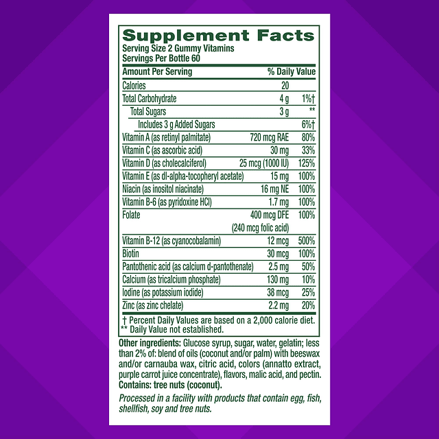 Multivitamina diaria para hombres 50+, vitaminas gomosas, 12