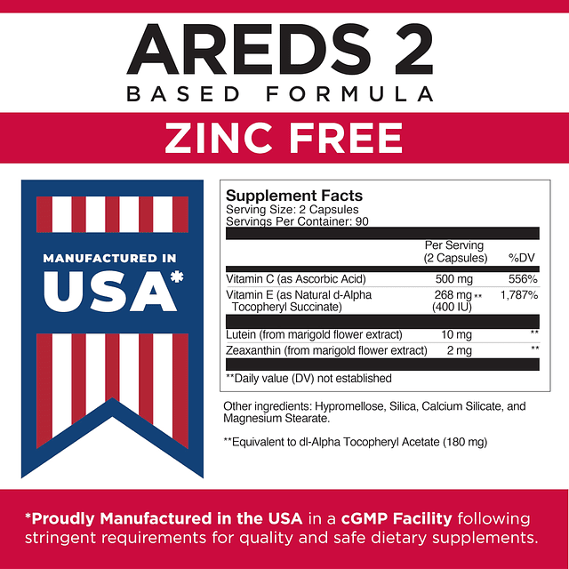 AREDS 2 Soporte macular sin zinc, cápsulas naturales sin alé