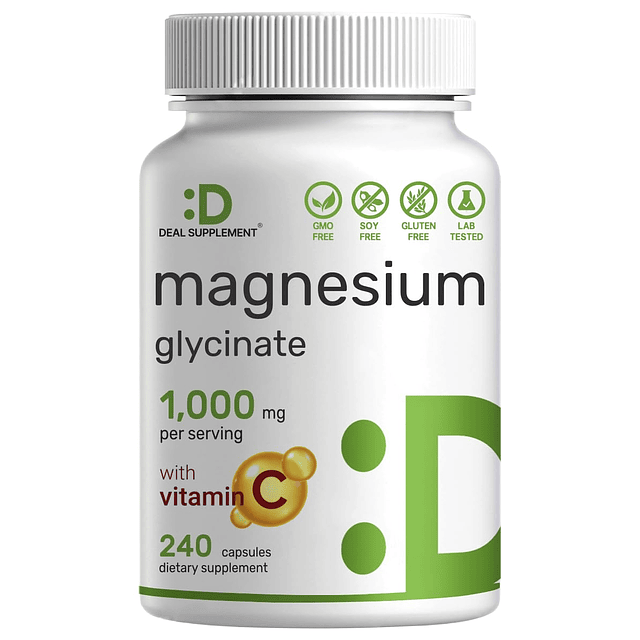 Glicinato de magnesio 750 mg más vitamina C, 200 cápsulas, 1