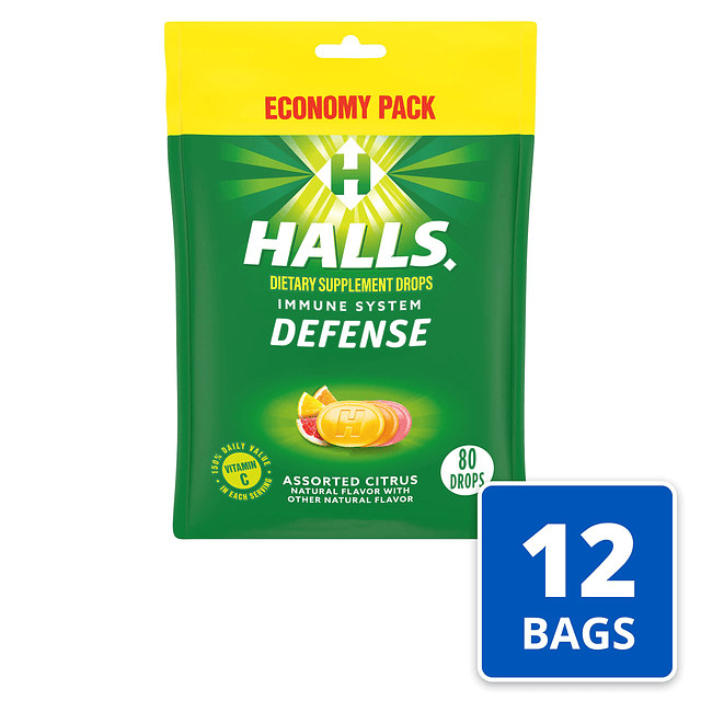 HALLS Defense Gotas variadas de vitamina C cítrica, gotas de