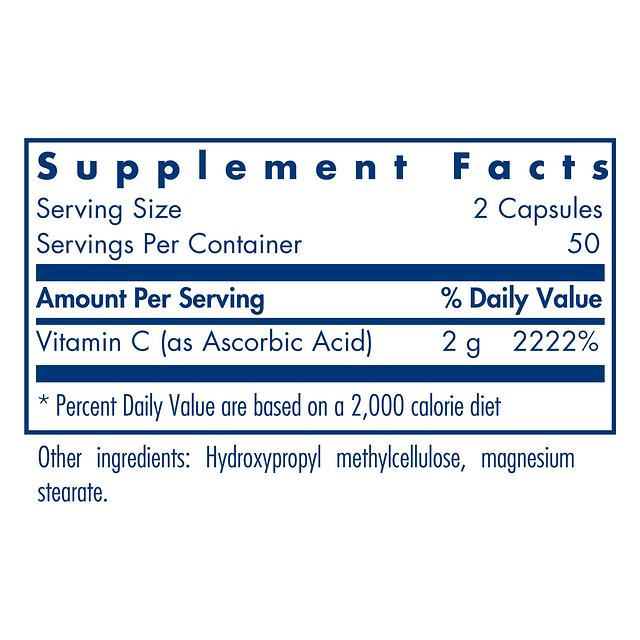 Suplemento de vitamina C pura Ácido ascórbico, 1000 mg de vi