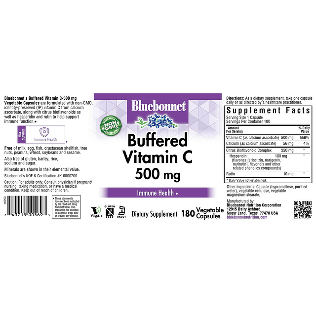 Nutrition Vitamina C tamponada-500 mg Cápsulas vegetales, As