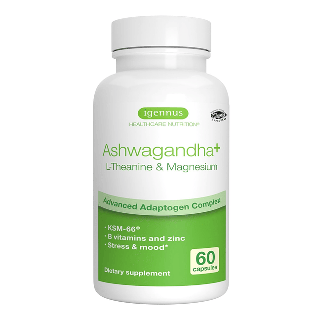 Ashwagandha KSM-66 avanzado, L-teanina y magnesio, etiqueta