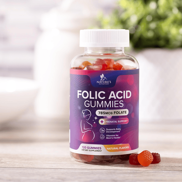 Gomitas de ácido fólico para mujeres 785 mcg, vitaminas pren