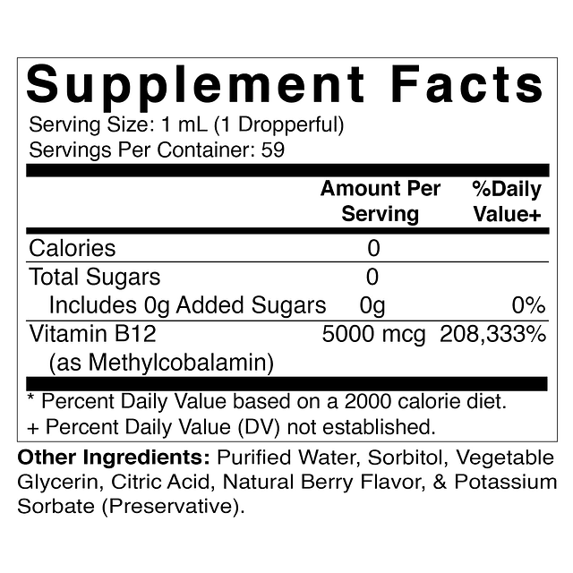 2 paquetes de vitamina B12 líquida de acción rápida 5000 mcg