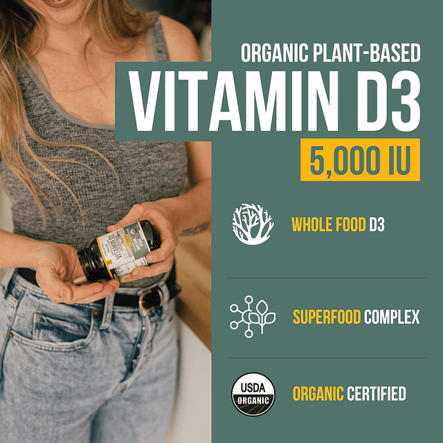 Vitamina D3 orgánica 5000 UI 100% alimento integral y forma