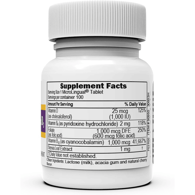 No Shot Vitamina B12 Cianocobalamina 1000 mcg, B6, ácido fól