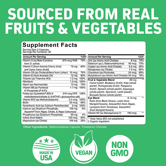 Multivitamina de alimentos integrales para adolescentes (niñ