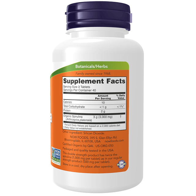 Suplementos , certificado orgánico, espirulina 1000 mg (dobl