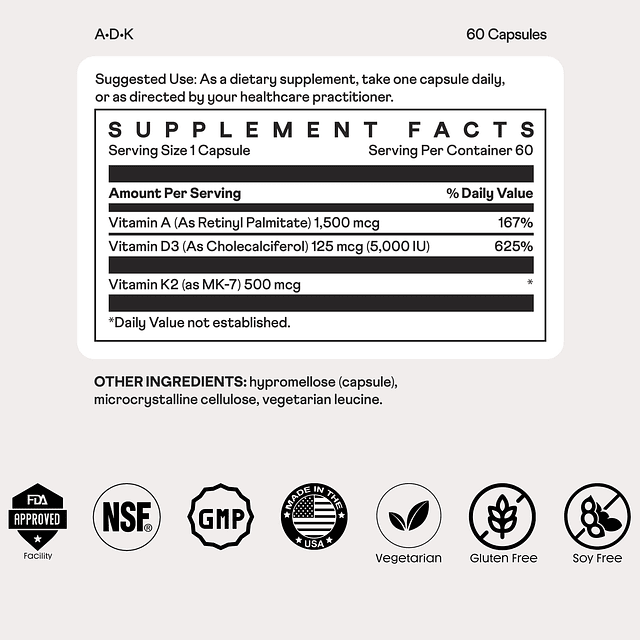 Suplemento ADK Complejo vitamínico esencial para apoyo inmun