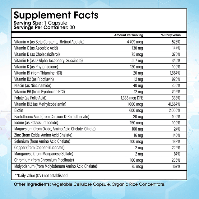 Cápsulas multivitamínicas bariátricas sin hierro para pacien