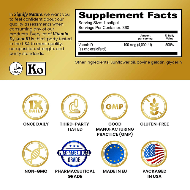 Vitamina D3 4000 UI cápsulas blandas Suplemento de apoyo inm