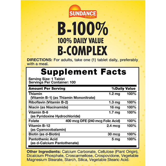 Complejo de vitamina B de 100% valor diario | 100 tabletas |