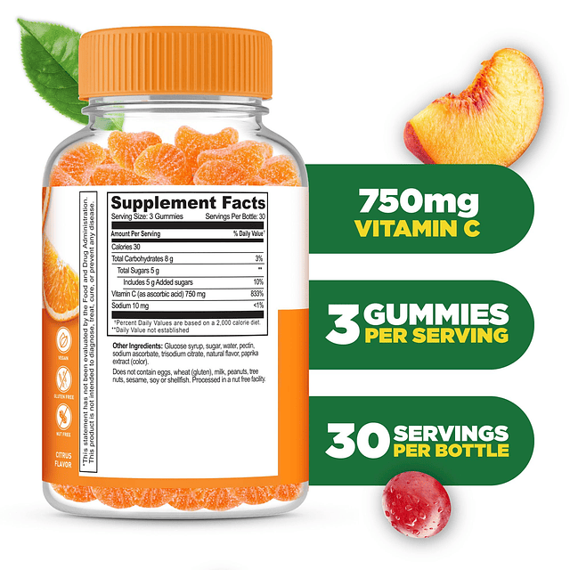 Gomitas de vitamina C para adultos | 750 mg | Gran sabor sab