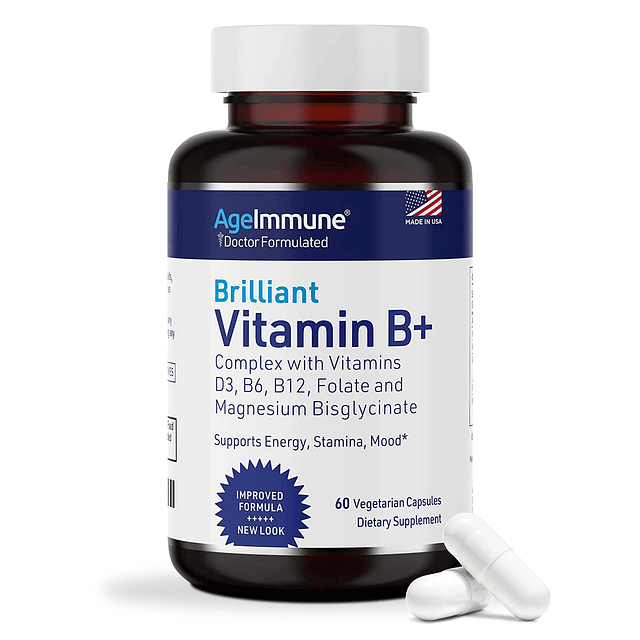 Complejo de vitamina B: 60 cápsulas con vitaminas B6 20 mg D