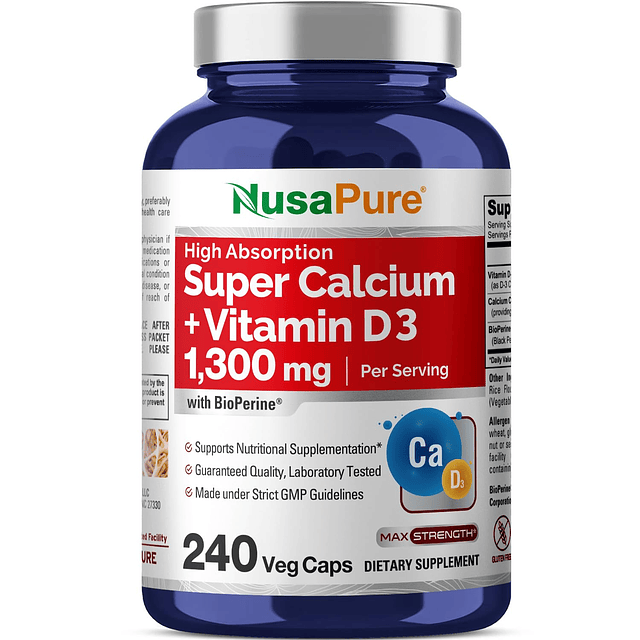 Super Calcio 1300 mg, vitamina D3-240 cápsulas vegetales (si