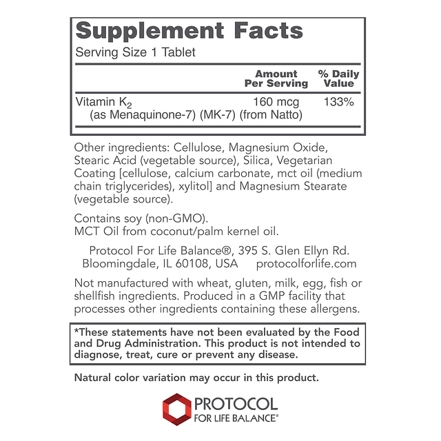 Protocol MK-7 Vitamina K2 160 mcg Suplemento VIT K MK-7 Vita