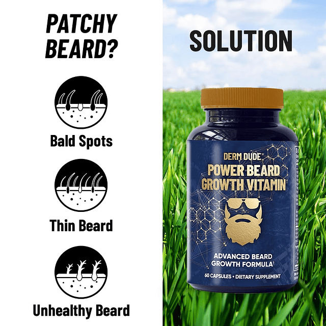 Power Beard Vitamins Crecimiento de la barba para hombres Bi