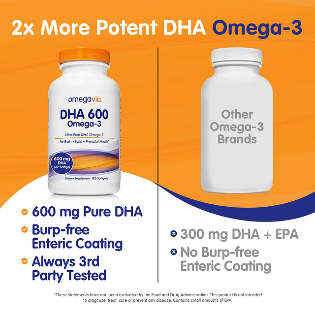 DHA 600 mg Suplementos ultra puros de Omega-3 DHA para cereb