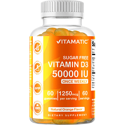 Vitamina D3 sin azúcar 50.000 UI Suplemento semanal 60 gomit