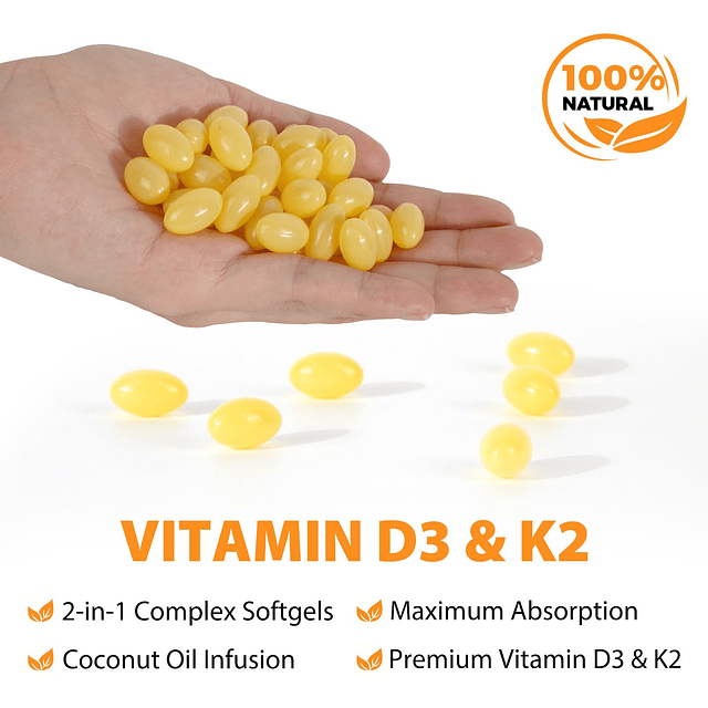 120 cápsulas blandas Vitamina D3 K2 10000IU 200MCG Aceite de