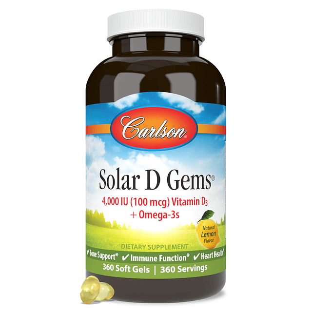 Solar D Gems, suplemento de vitamina D3 y omega-3, 4000 UI (