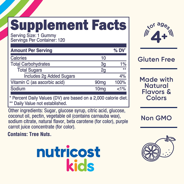 Gomitas de vitamina C Kids (90 mg), 120 gomitas Sabores natu