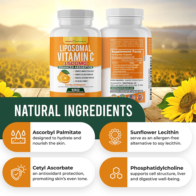 Vitamina C liposomal 1500 mg, Suplemento de vitamina C Ácido